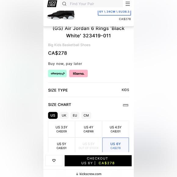 Nike Air Jordan Black 6 Rings (GS) 6Y Junior = 24cm =Women 7 👦👧 with Grey edge - Picture 3 of 8